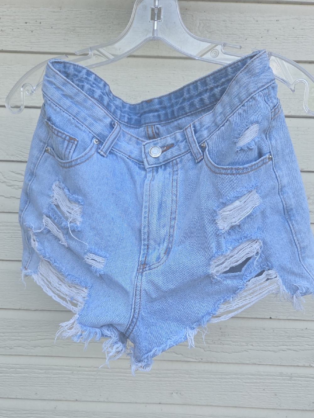 SHEIN Light Blue Distressed High-Waist Denim Shorts Size Medium 6